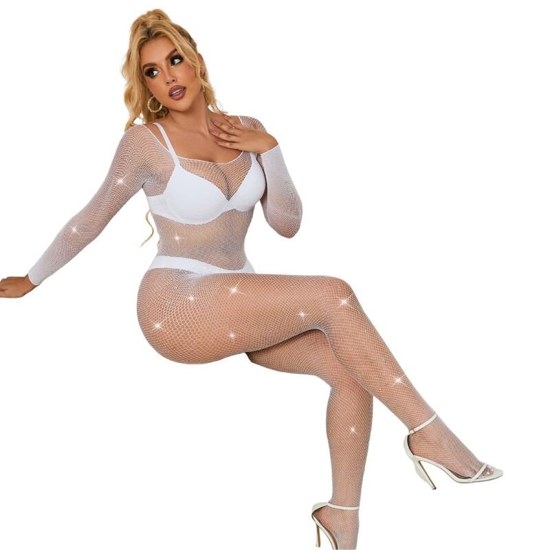 SUBBLIME - 952396 BODYSTOCKING A RETE CON STRASS MANICA LUNGA BIANCO TAGLIA UNICA - SUBBLIME BODYSTOCKINGS - Intimo per le occasioni speciali | The Game Lingerie