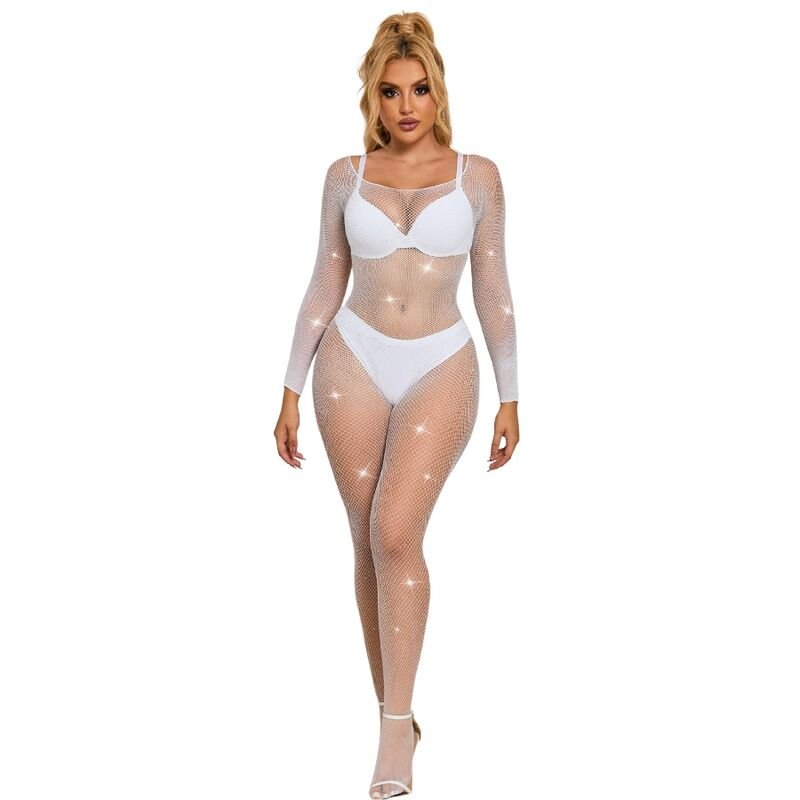 SUBBLIME - 952396 BODYSTOCKING A RETE CON STRASS MANICA LUNGA BIANCO TAGLIA UNICA - SUBBLIME BODYSTOCKINGS - Intimo per le occasioni speciali | The Game Lingerie