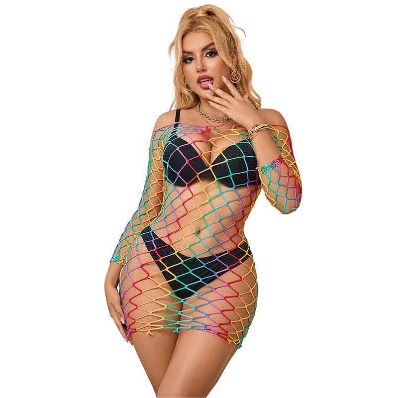 SUBBLIME - 952426 VESTITO A RETE MANICA LUNGA ARCOBALENO TAGLIA UNICA - SUBBLIME DRESSES - Intimo per le occasioni speciali | The Game Lingerie