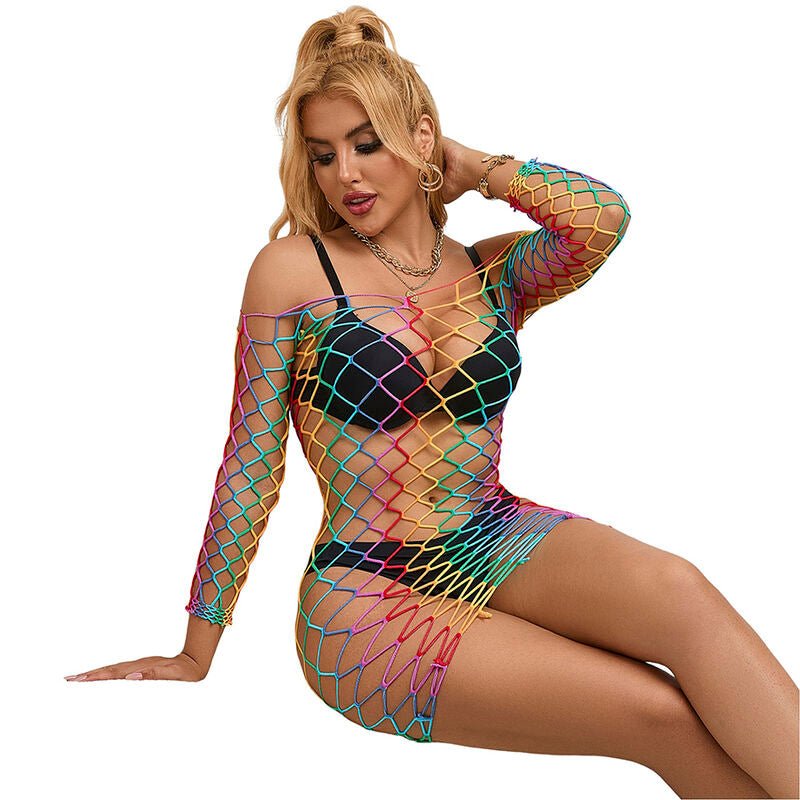 SUBBLIME - 952426 VESTITO A RETE MANICA LUNGA ARCOBALENO TAGLIA UNICA - SUBBLIME DRESSES - Intimo per le occasioni speciali | The Game Lingerie