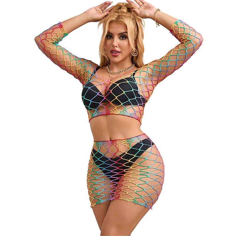 SUBBLIME - 952440 INSIEME A RETE 2 PEZZI MANICA LUNGA ARCOBALENO TAGLIA UNICA - SUBBLIME SETS - Intimo per le occasioni speciali | The Game Lingerie