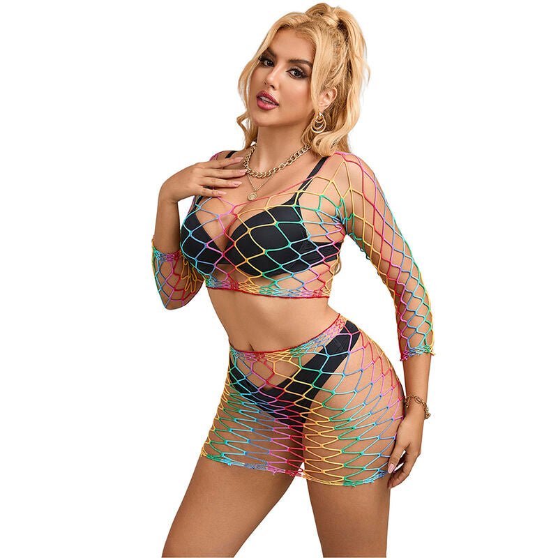 SUBBLIME - 952440 INSIEME A RETE 2 PEZZI MANICA LUNGA ARCOBALENO TAGLIA UNICA - SUBBLIME SETS - Intimo per le occasioni speciali | The Game Lingerie