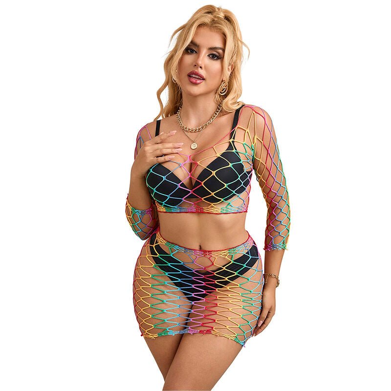 SUBBLIME - 952440 INSIEME A RETE 2 PEZZI MANICA LUNGA ARCOBALENO TAGLIA UNICA - SUBBLIME SETS - Intimo per le occasioni speciali | The Game Lingerie