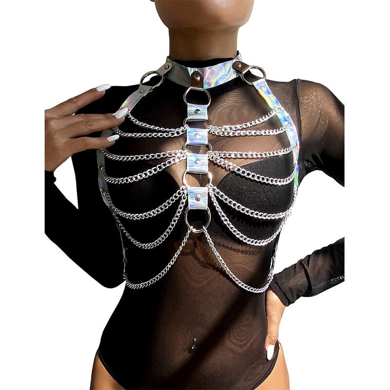 SUBBLIME - 953737 IMBRACATURA PETTORALE CON ANELLI E CATENE ARGENTO TAGLIA UNICA - SUBBLIME FETISH - Intimo per le occasioni speciali | The Game Lingerie