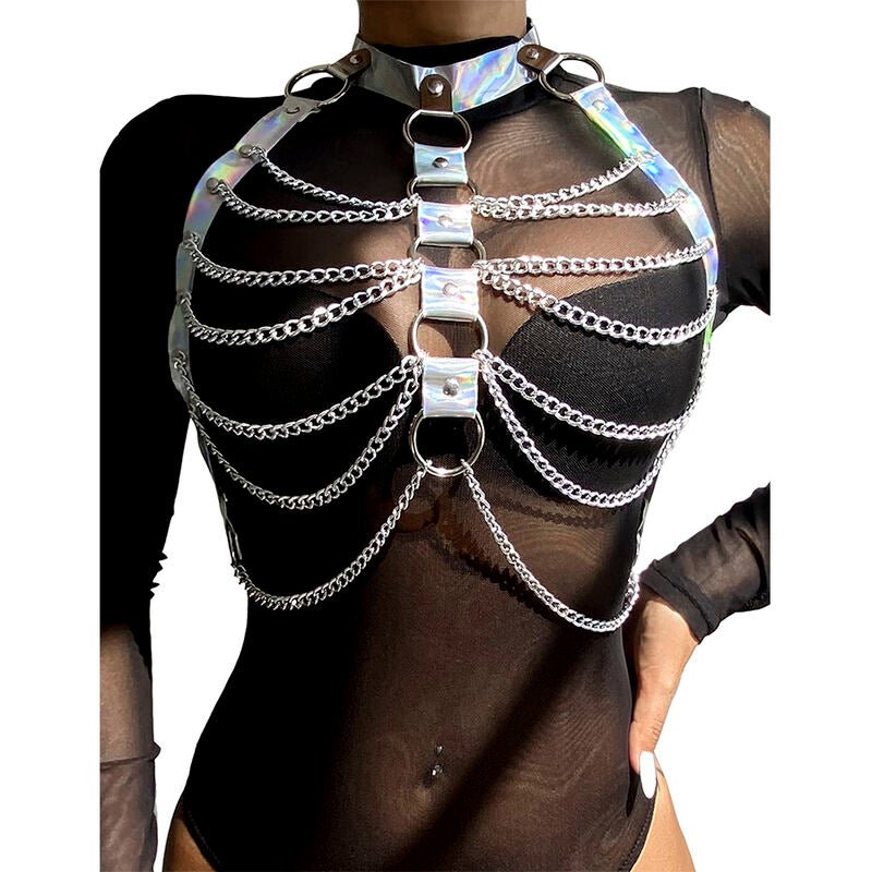 SUBBLIME - 953737 IMBRACATURA PETTORALE CON ANELLI E CATENE ARGENTO TAGLIA UNICA - SUBBLIME FETISH - Intimo per le occasioni speciali | The Game Lingerie