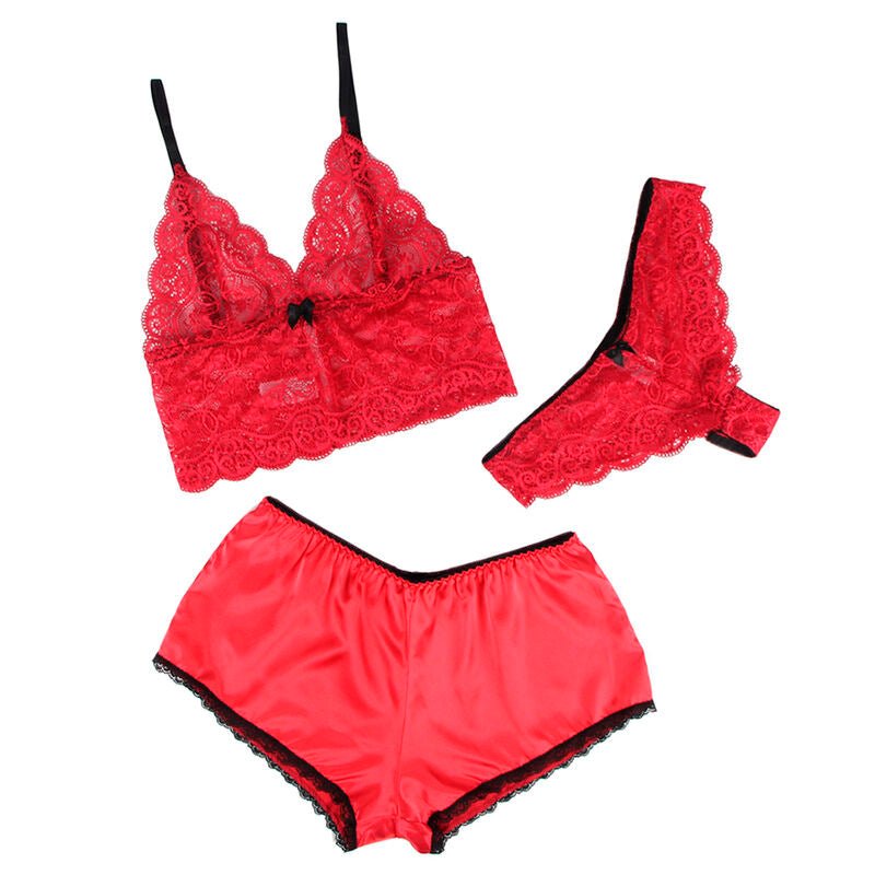 SUBBLIME - 953904 CAMICIA DA NOTTE IN SETA E PIZZO + SLIP ROSSO L/XL - SUBBLIME SETS - Intimo per le occasioni speciali | The Game Lingerie