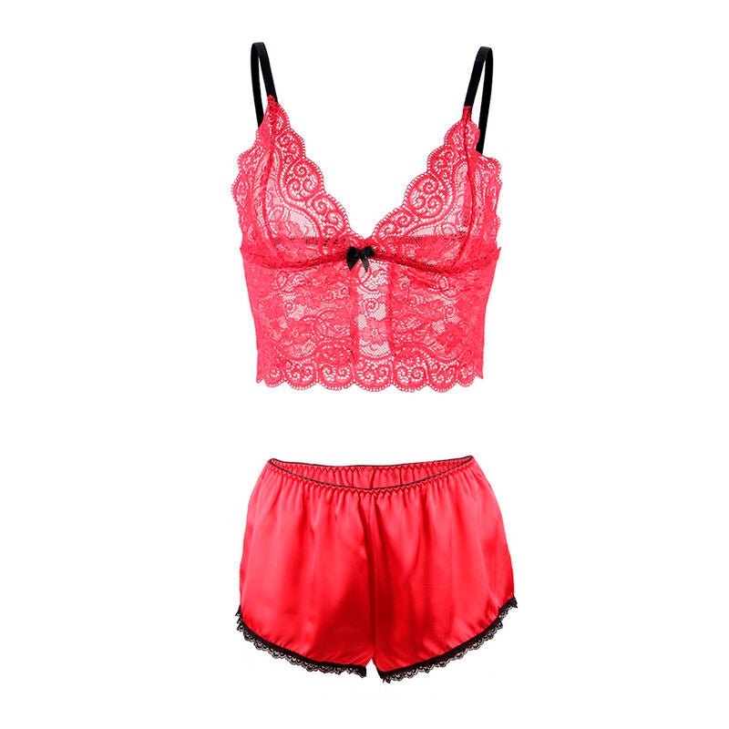 SUBBLIME - 953904 CAMICIA DA NOTTE IN SETA E PIZZO + SLIP ROSSO L/XL - SUBBLIME SETS - Intimo per le occasioni speciali | The Game Lingerie