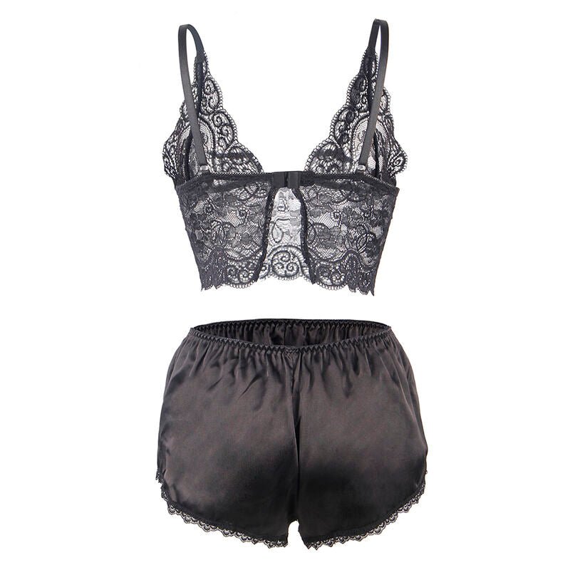 SUBBLIME - 953911 CAMICIA DA NOTTE IN SETA E PIZZO + SLIP NERO S/M - SUBBLIME SETS - Intimo per le occasioni speciali | The Game Lingerie
