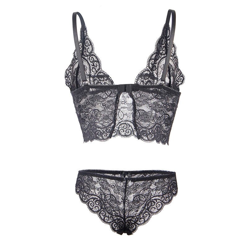 SUBBLIME - 953911 CAMICIA DA NOTTE IN SETA E PIZZO + SLIP NERO S/M - SUBBLIME SETS - Intimo per le occasioni speciali | The Game Lingerie