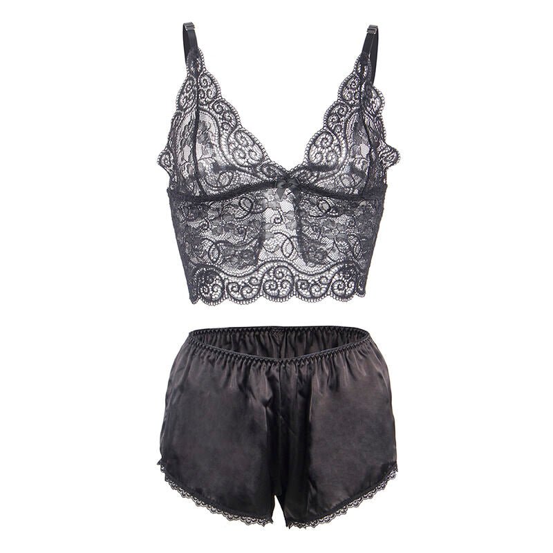 SUBBLIME - 953928 CAMICIA DA NOTTE IN SETA E PIZZO + SLIP NERO L/XL - SUBBLIME SETS - Intimo per le occasioni speciali | The Game Lingerie