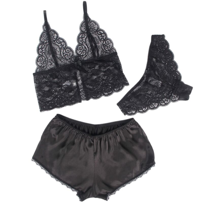 SUBBLIME - 953928 CAMICIA DA NOTTE IN SETA E PIZZO + SLIP NERO L/XL - SUBBLIME SETS - Intimo per le occasioni speciali | The Game Lingerie