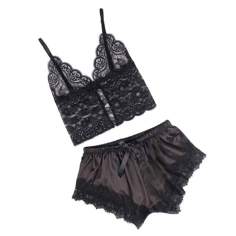 SUBBLIME - 953935 VESTAGLIA DA NOTTE CASUAL IN SETA + PANTALONI IN PIZZO NERO S/M - SUBBLIME SETS - Intimo per le occasioni speciali | The Game Lingerie