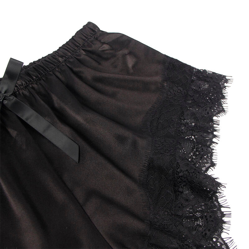 SUBBLIME - 953942 VESTAGLIA DA NOTTE CASUAL IN SETA + PANTALONI IN PIZZO NERO L/XL - SUBBLIME SETS - Intimo per le occasioni speciali | The Game Lingerie