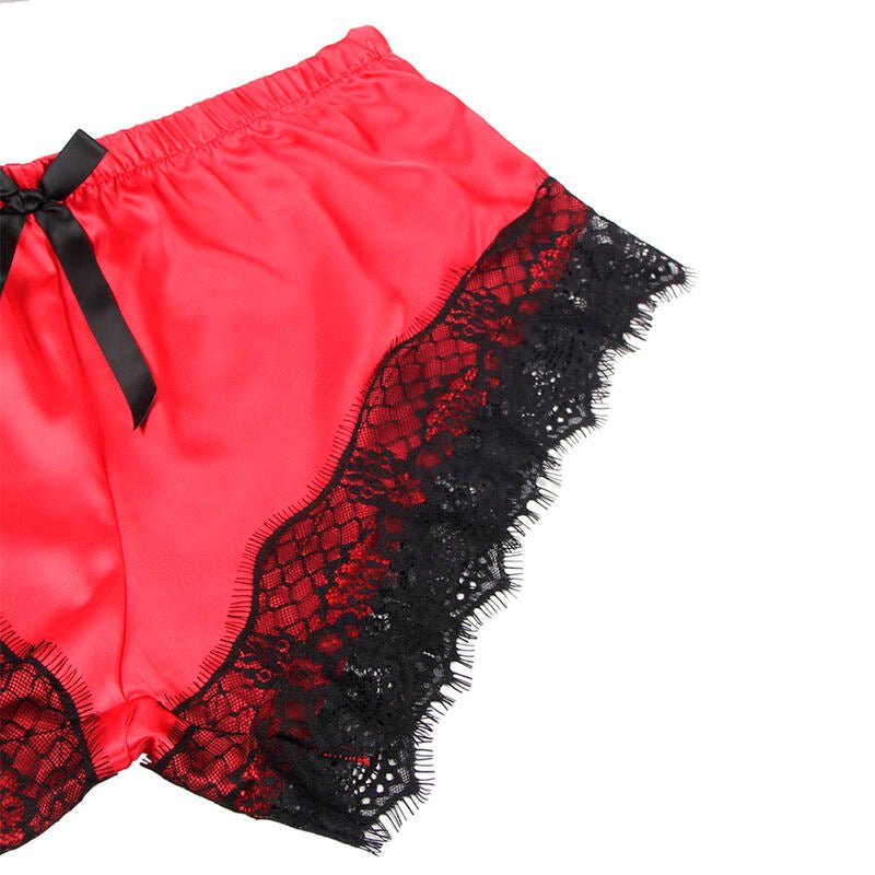 SUBBLIME - 953959 CAMICIA DA NOTTE CASUAL IN SETA + PANTALONI IN PIZZO NERO/ROSSO S/M - SUBBLIME SETS - Intimo per le occasioni speciali | The Game Lingerie