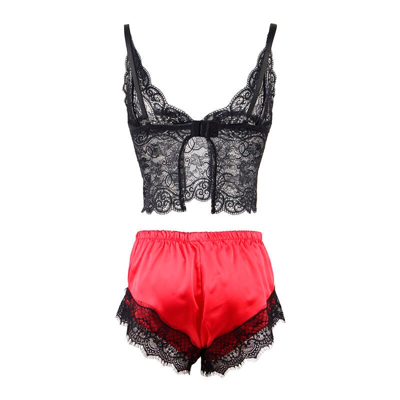 SUBBLIME - 953959 CAMICIA DA NOTTE CASUAL IN SETA + PANTALONI IN PIZZO NERO/ROSSO S/M - SUBBLIME SETS - Intimo per le occasioni speciali | The Game Lingerie