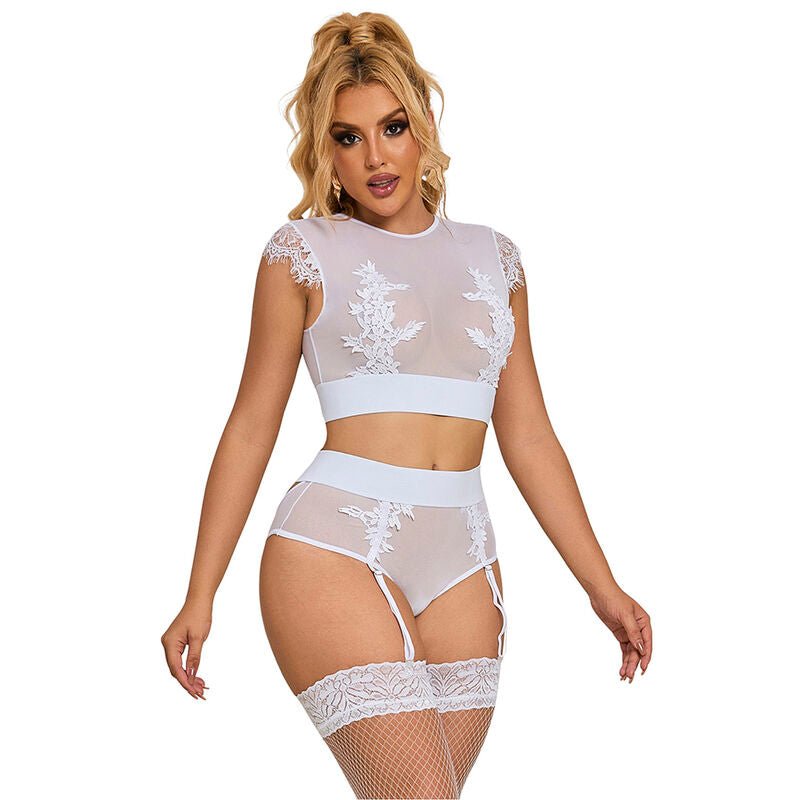 SUBBLIME - 954031 REGGISENO + SLIP CON CINTURA GIARRETTIERA BIANCO S/M - SUBBLIME SETS - Intimo per le occasioni speciali | The Game Lingerie