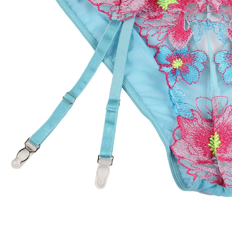 SUBBLIME - 954109 REGGISENO + SLIP CON CINTURA REGGISENO FLOREALE BLU S/M - SUBBLIME SETS - Intimo per le occasioni speciali | The Game Lingerie