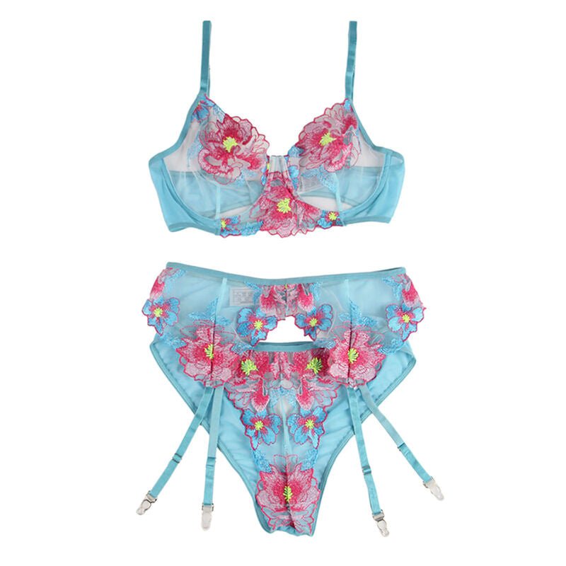 SUBBLIME - 954116 REGGISENO + SLIP CON CINTURA REGGISENO FLOREALE BLU L/XL - SUBBLIME SETS - Intimo per le occasioni speciali | The Game Lingerie
