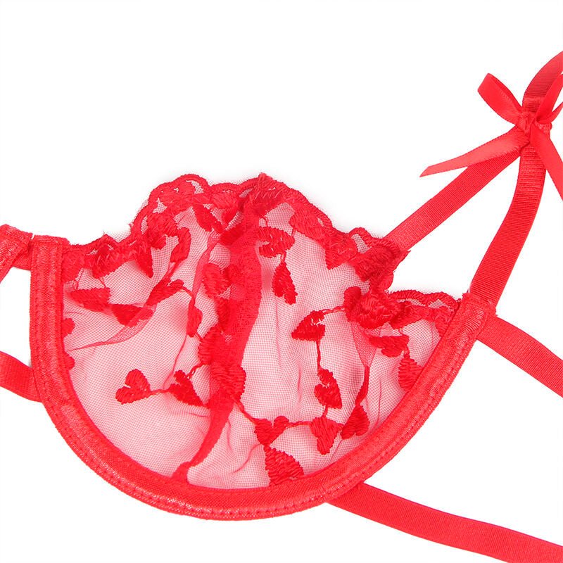 SUBBLIME - 954321 REGGISENO + PERIZOMA + CINTURA CON STAMPA A CUORE ROSSO S/M - SUBBLIME SETS - Intimo per le occasioni speciali | The Game Lingerie