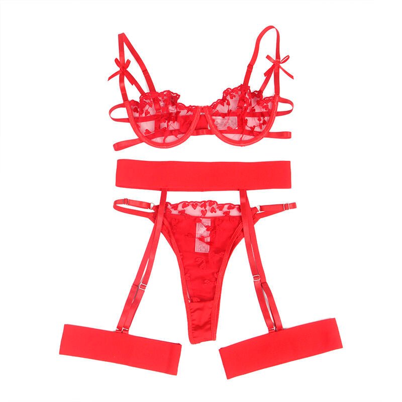 SUBBLIME - 954321 REGGISENO + PERIZOMA + CINTURA CON STAMPA A CUORE ROSSO S/M - SUBBLIME SETS - Intimo per le occasioni speciali | The Game Lingerie