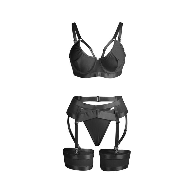 SUBBLIME - 955236 REGGISENO BONDAGE NERO CON GIARRETTIERA SET S/M - SUBBLIME SETS - Intimo per le occasioni speciali | The Game Lingerie