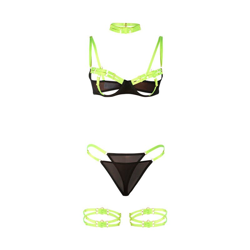 SUBBLIME - 955274 COMPLETO REGGISENO CON COLLANA E DETTAGLI GAMBA VERDE FLUORESCENTE S/M - SUBBLIME SETS - Intimo per le occasioni speciali | The Game Lingerie
