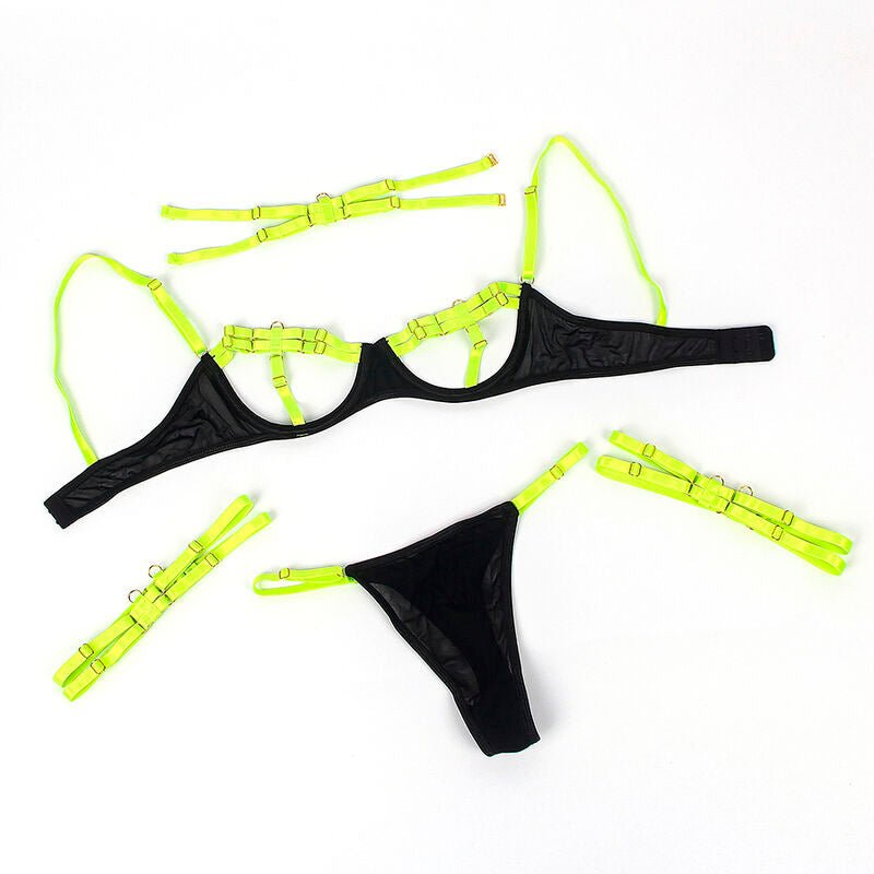 SUBBLIME - 955274 COMPLETO REGGISENO CON COLLANA E DETTAGLI GAMBA VERDE FLUORESCENTE S/M - SUBBLIME SETS - Intimo per le occasioni speciali | The Game Lingerie