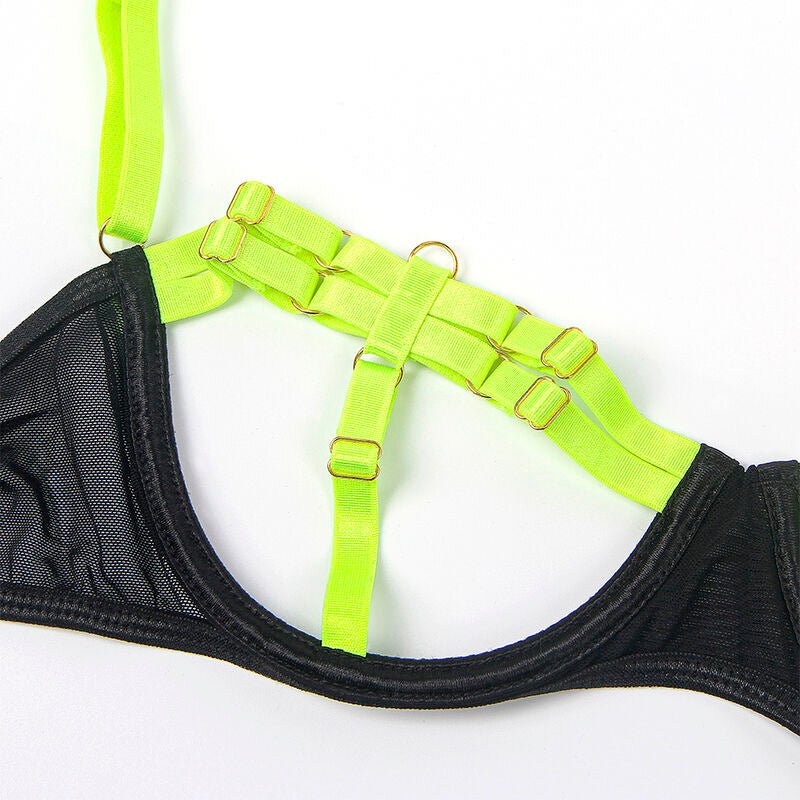 SUBBLIME - 955281 COMPLETO REGGISENO CON COLLANA E DETTAGLI GAMBA VERDE FLUO L/XL - SUBBLIME SETS - Intimo per le occasioni speciali | The Game Lingerie
