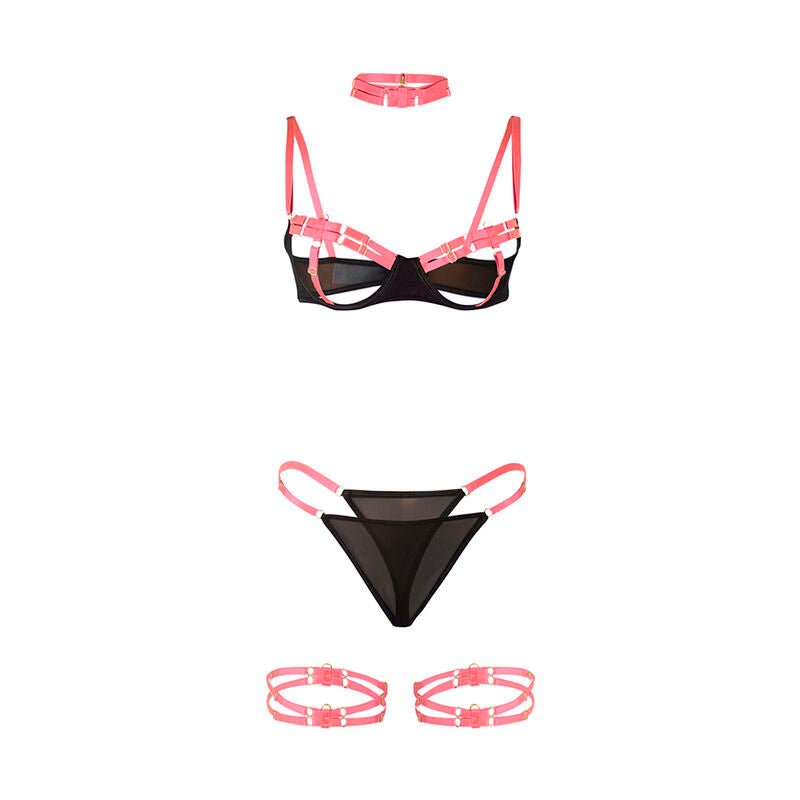 SUBBLIME - 955298 COMPLETO REGGISENO CON COLLANA E DETTAGLI GAMBA ROSA FLUO S/M - SUBBLIME SETS - Intimo per le occasioni speciali | The Game Lingerie