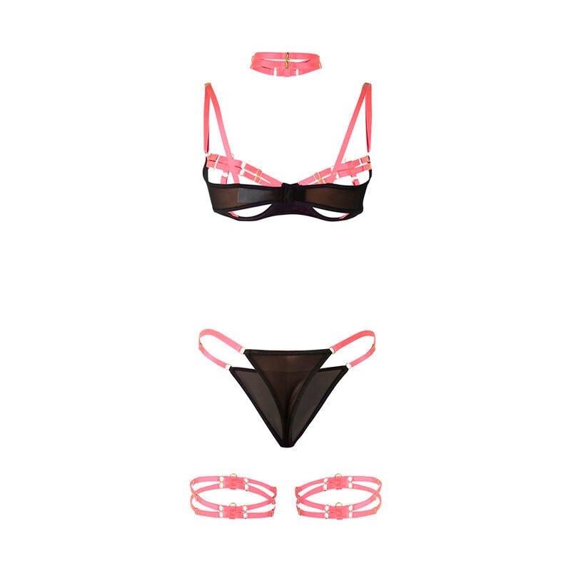 SUBBLIME - 955298 COMPLETO REGGISENO CON COLLANA E DETTAGLI GAMBA ROSA FLUO S/M - SUBBLIME SETS - Intimo per le occasioni speciali | The Game Lingerie