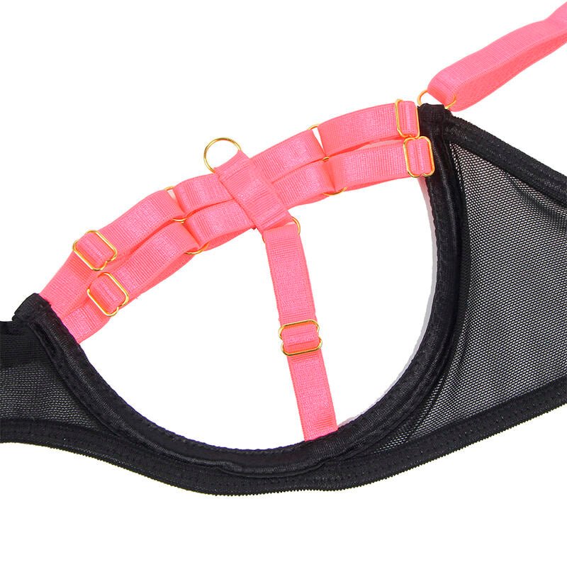 SUBBLIME - 955304 COMPLETO REGGISENO CON COLLANA E DETTAGLI GAMBA ROSA FLUO L/XL - SUBBLIME SETS - Intimo per le occasioni speciali | The Game Lingerie