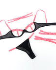 SUBBLIME - 955304 COMPLETO REGGISENO CON COLLANA E DETTAGLI GAMBA ROSA FLUO L/XL - SUBBLIME SETS - Intimo per le occasioni speciali | The Game Lingerie