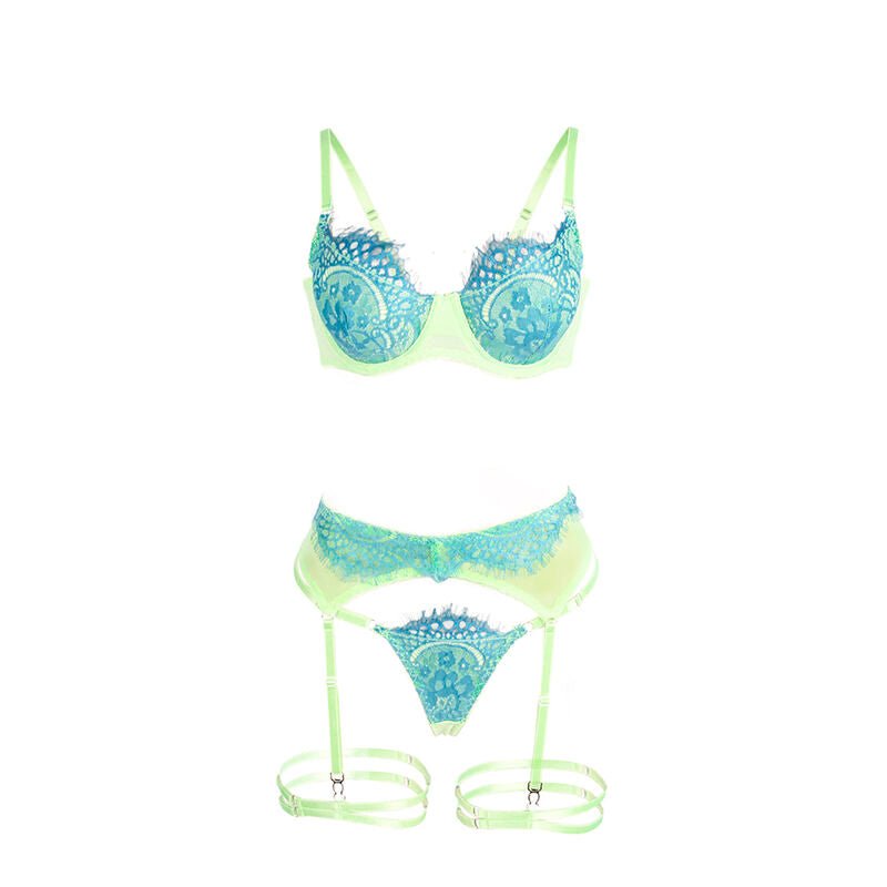 SUBBLIME - 955328 COMPLETO REGGISENO CON PIZZO E LINEE GIARRETRICI VERDE E BLU L/XL - SUBBLIME SETS - Intimo per le occasioni speciali | The Game Lingerie