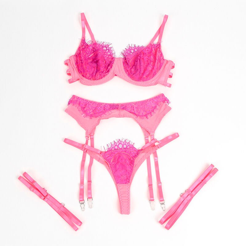 SUBBLIME - 955366 COMPLETO REGGISENO CON PIZZO E LINEE DI GIARRETTIERA ROSA E VIOLA L/XL - SUBBLIME SETS - Intimo per le occasioni speciali | The Game Lingerie
