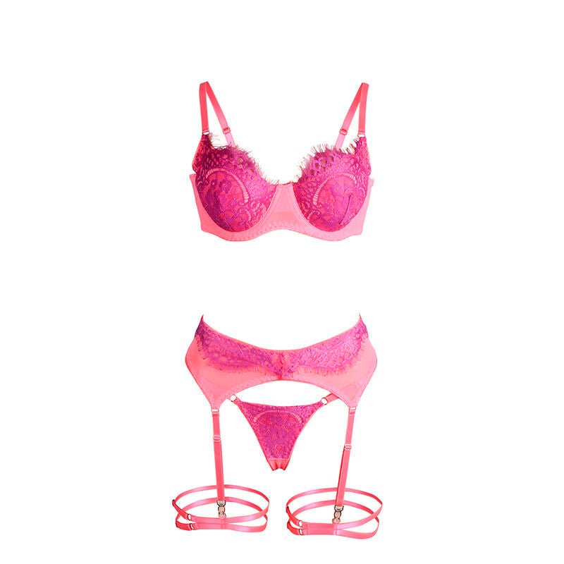 SUBBLIME - 955366 COMPLETO REGGISENO CON PIZZO E LINEE DI GIARRETTIERA ROSA E VIOLA L/XL - SUBBLIME SETS - Intimo per le occasioni speciali | The Game Lingerie