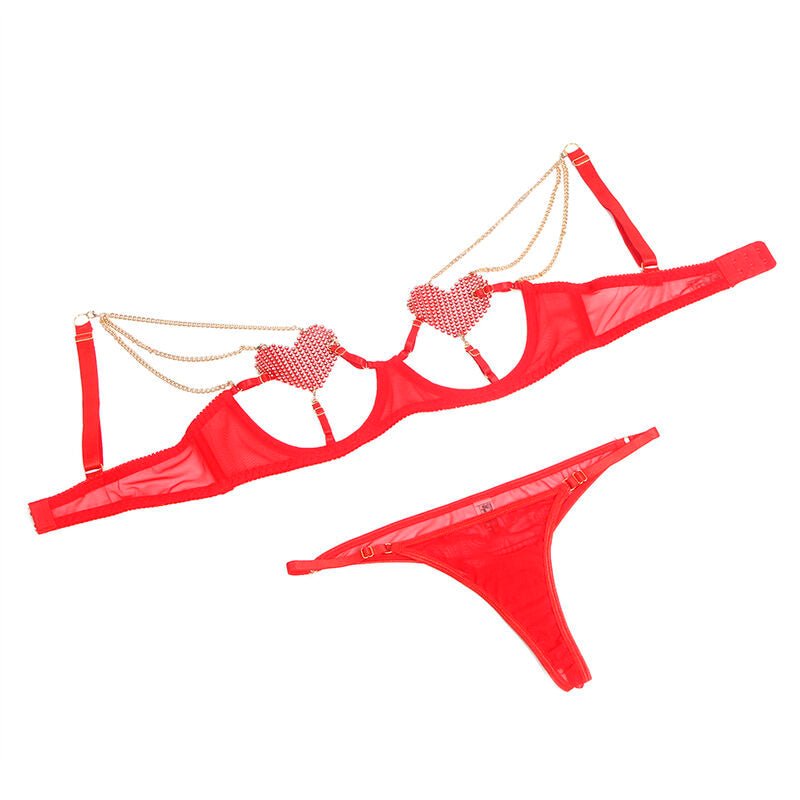 SUBBLIME - 955526 COMPLETO REGGISENO CON CATENE E CUORE IN RETE ROSSO L/XL - SUBBLIME SETS - Intimo per le occasioni speciali | The Game Lingerie