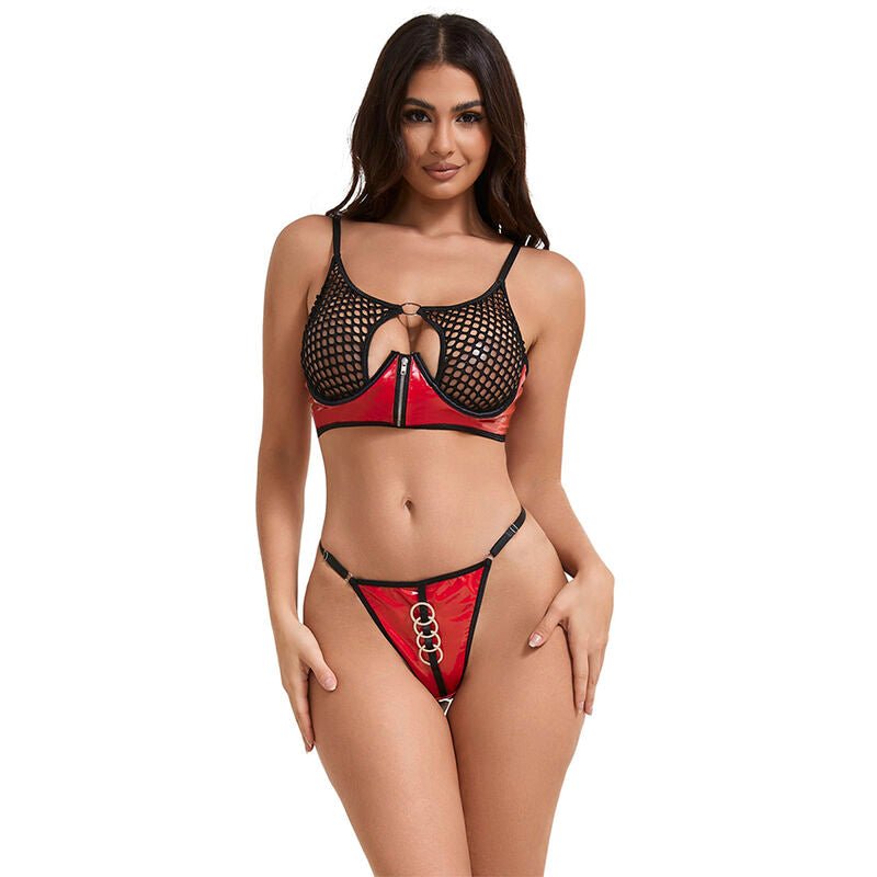 SUBBLIME - 955533 REGGISENO IN VERNICE ROSSA CON CERNIERA E REGGISENO A RETINO S/M - SUBBLIME SETS - Intimo per le occasioni speciali | The Game Lingerie