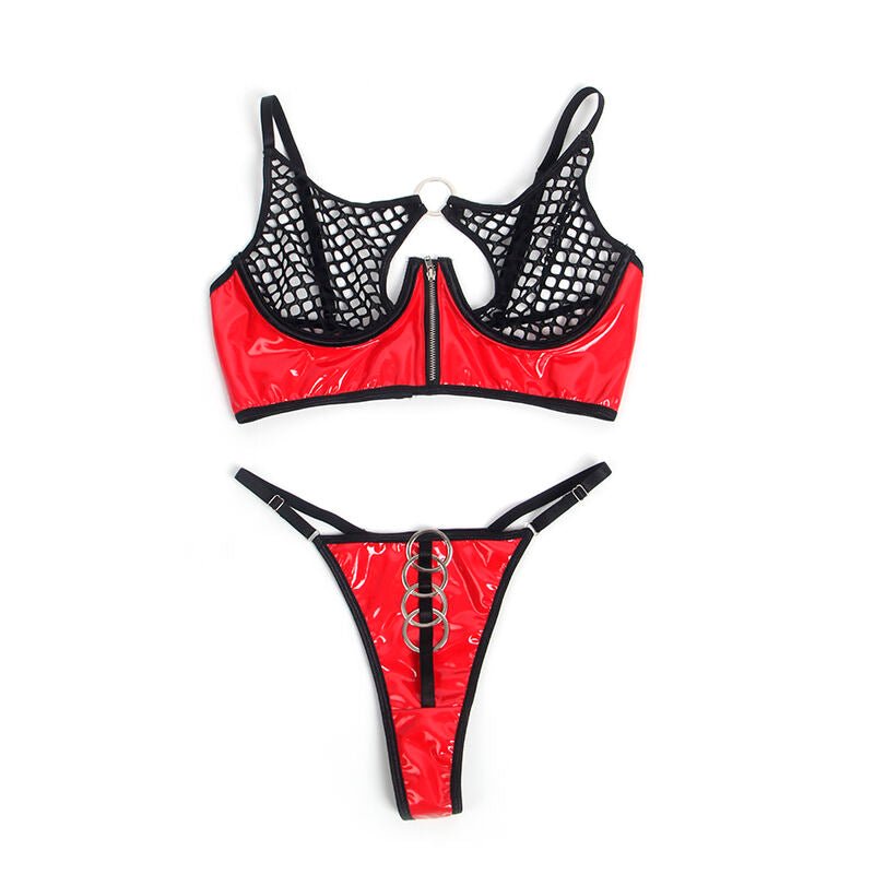 SUBBLIME - 955540 REGGISENO IN VERNICE ROSSA CON CERNIERA E REGGISENO A RETINO L/XL - SUBBLIME SETS - Intimo per le occasioni speciali | The Game Lingerie