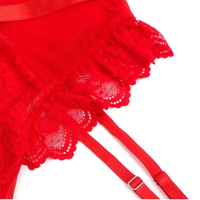 SUBBLIME - ORSACCHIOTTO CON GIARRETTIERA CON DETTAGLIO IN PIZZO E STRISCE ROSSO S/M - SUBBLIME BODIES - Intimo per le occasioni speciali | The Game Lingerie