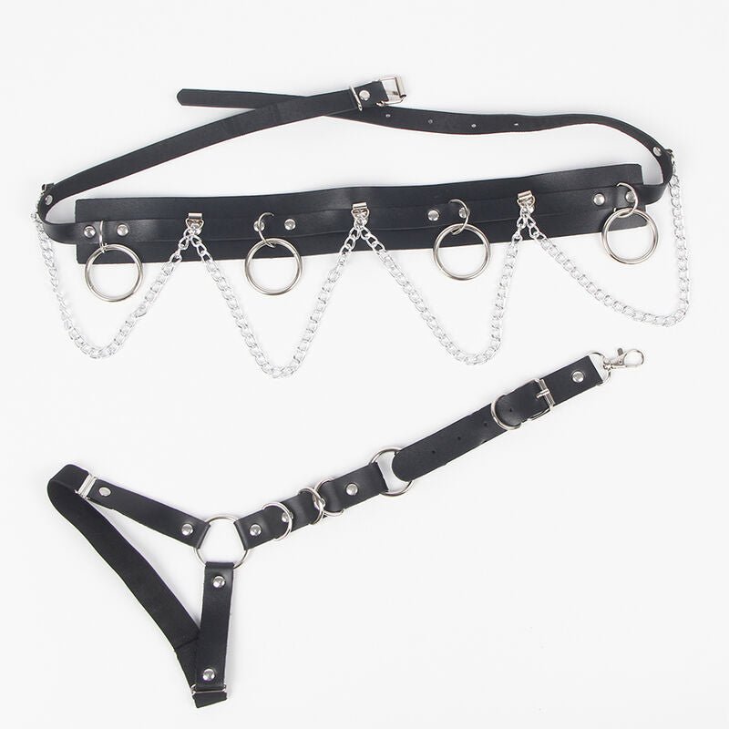 SUBBLIME - PETTORINA CINTURA E REGGETTIERE CON ANELLI E CATENA DETTAGLIO TAGLIA UNICA - SUBBLIME FETISH - Intimo per le occasioni speciali | The Game Lingerie