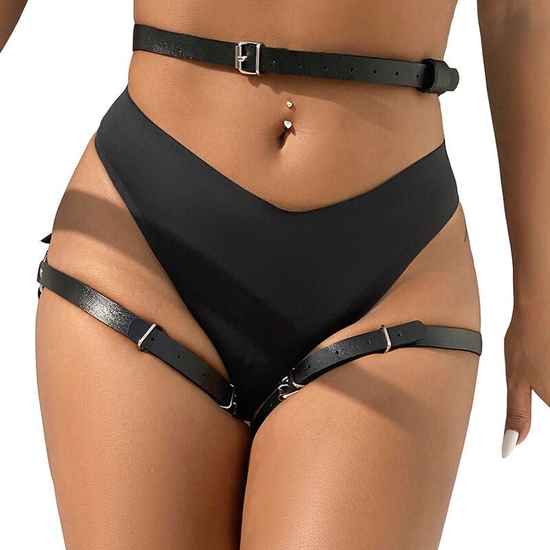 SUBBLIME - PETTORINA IN VITA E GAMBE IN PELLE NERA TAGLIA UNICA - SUBBLIME FETISH - Intimo per le occasioni speciali | The Game Lingerie