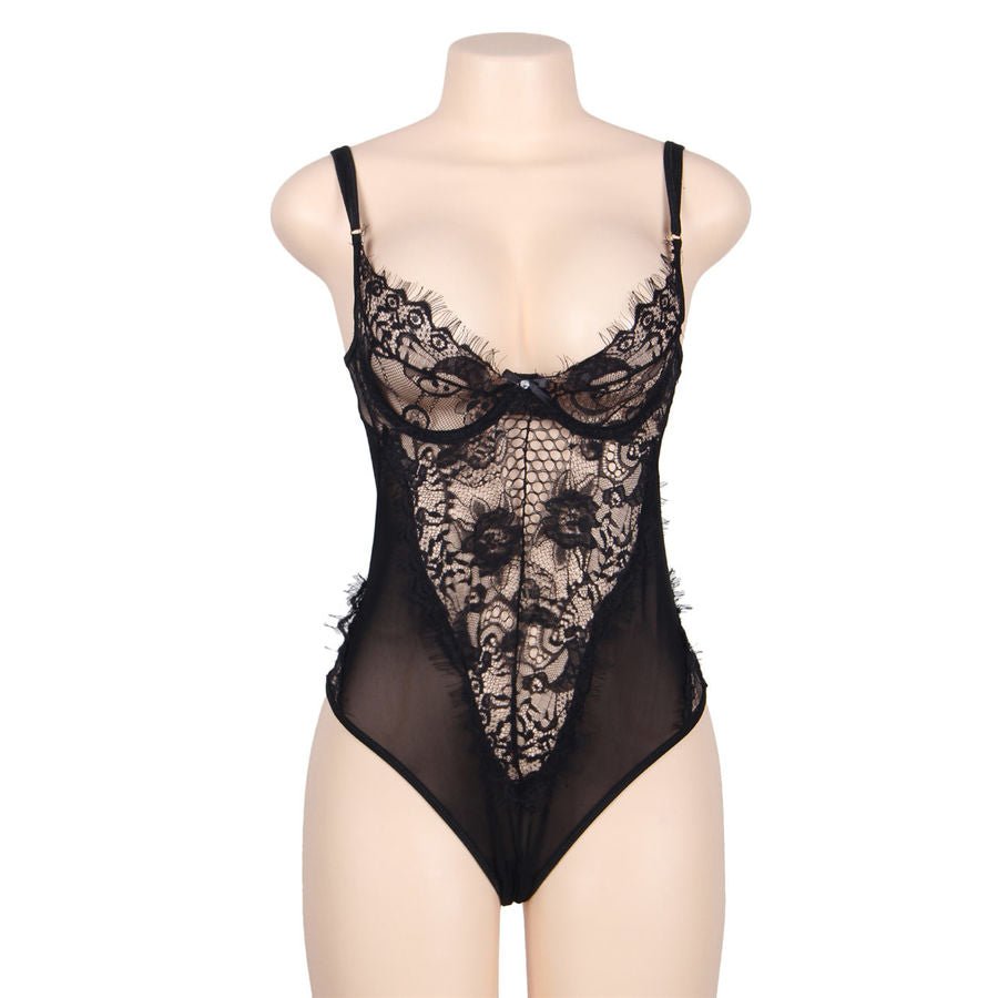 SUBBLIME - QUEEN PLUS PIZZO FLOREALE E TEDDY NERO CON FRANGE - SUBBLIME QUEEN PLUS SIZE - Intimo per le occasioni speciali | The Game Lingerie