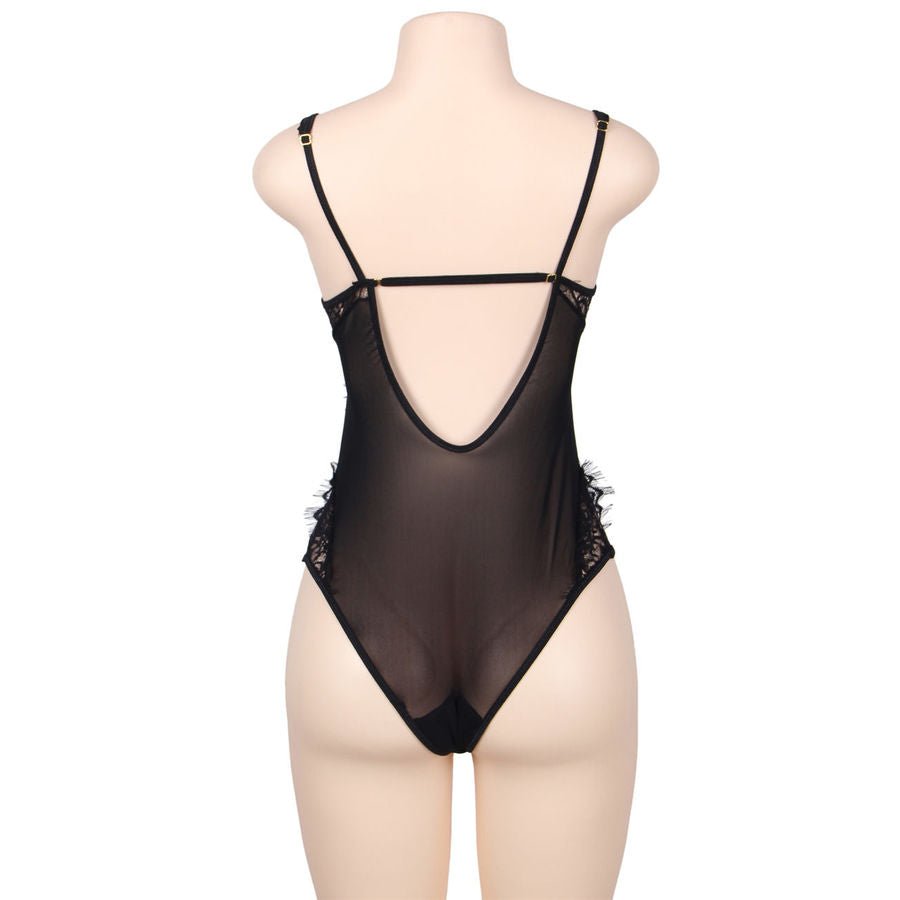 SUBBLIME - QUEEN PLUS PIZZO FLOREALE E TEDDY NERO CON FRANGE - SUBBLIME QUEEN PLUS SIZE - Intimo per le occasioni speciali | The Game Lingerie