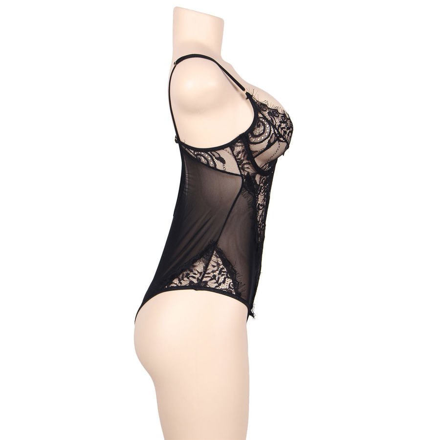 SUBBLIME - QUEEN PLUS PIZZO FLOREALE E TEDDY NERO CON FRANGE - SUBBLIME QUEEN PLUS SIZE - Intimo per le occasioni speciali | The Game Lingerie