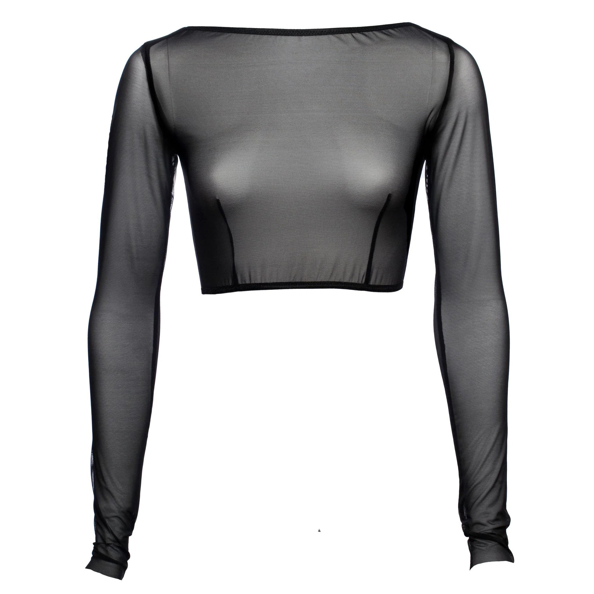 Top corto con scollo a barca e maniche lunghe nero - Flash You and Me - The Game Lingerie